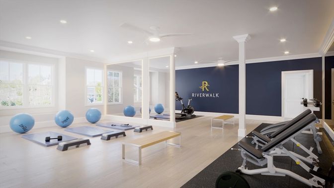 Fitness Equipment, Interior, Recessed Lighting, Wood Texture Flooring