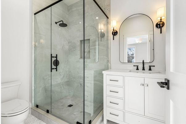 Bathroom, Glass Shower, Interior, Marble Walls