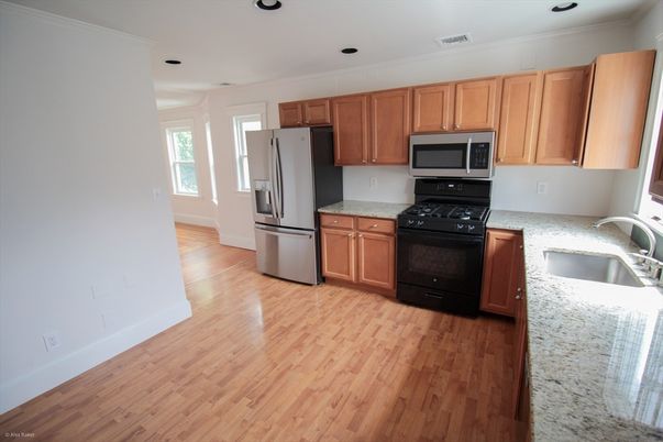 Interior, Kitchen, Recessed Lighting, Wood Texture Flooring