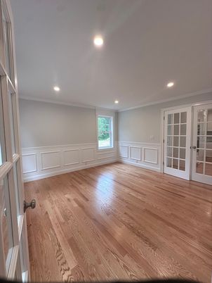 Empty room, Fireplace, Interior, Recessed Lighting, Wood Texture Flooring