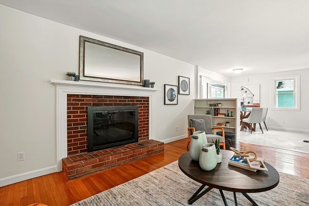 Dining room, Fireplace, Interior, Wood Texture Flooring