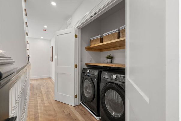 Interior, Recessed Lighting, Utility Closets, Washer, Wood Texture Flooring
