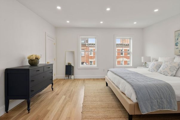 Bedroom, Interior, Recessed Lighting, Wood Texture Flooring
