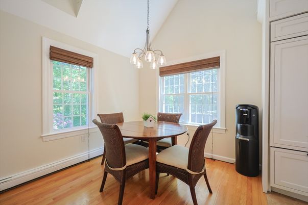 Dining room, Interior, Pendant Lights, Wood Texture Flooring