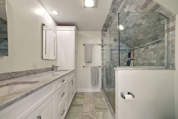 Bathroom, Dual Sink Vanities, Glass Shower, Interior, Recessed Lighting