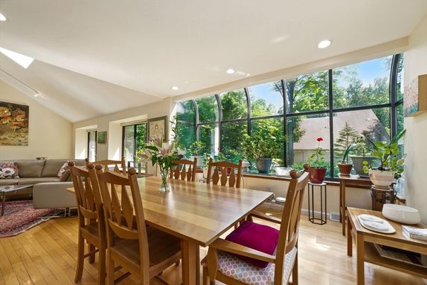 Dining room, Interior, Living room, Recessed Lighting, Wood Texture Flooring