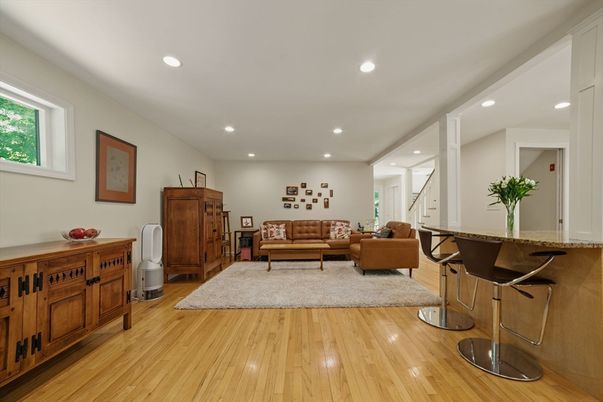 Interior, Living room, Recessed Lighting, Wood Texture Flooring