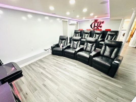 Home Theatre Room, Interior, Recessed Lighting, Theatre Room, Wood Texture Flooring