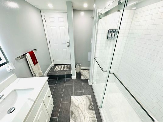 Bathroom, Dual Sink Vanities, Glass Shower, Interior, Recessed Lighting