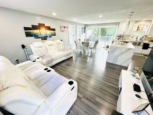 Home Theatre Room, Dining room, Interior, Living room, Recessed Lighting, Wood Texture Flooring