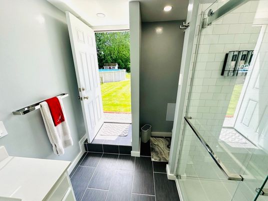 Bathroom, Glass Shower, Interior, Recessed Lighting