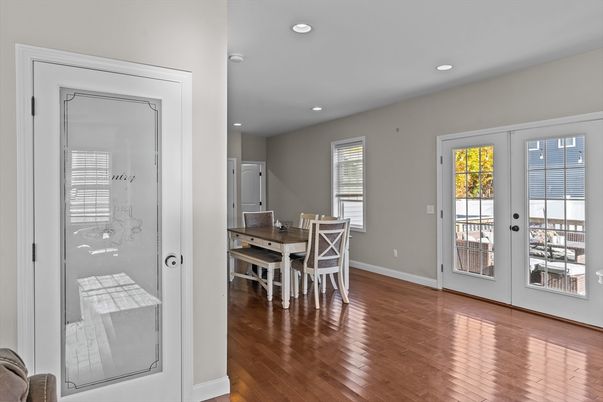 Dining room, Interior, Recessed Lighting, Wood Texture Flooring