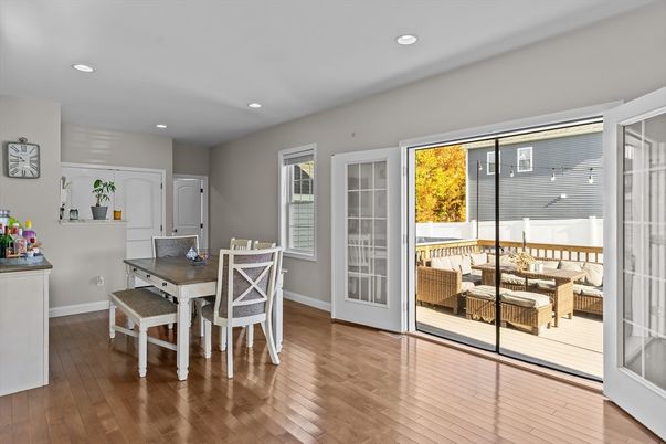 Dining room, Interior, Recessed Lighting, Wood Texture Flooring
