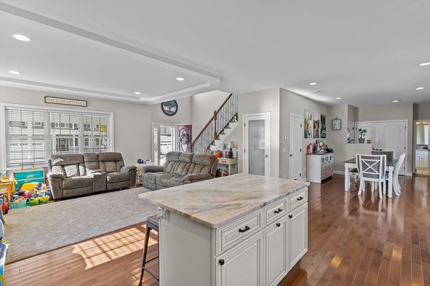 Dining room, Interior, Kitchen, Living room, Recessed Lighting, Wood Texture Flooring