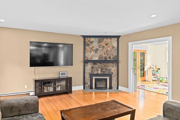 Fireplace, Interior, Recessed Lighting, Wood Texture Flooring