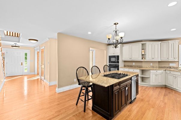 Chandelier, Interior, Kitchen, Recessed Lighting, Wood Texture Flooring