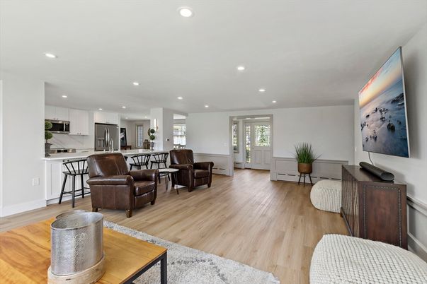 Interior, Kitchen, Living room, Recessed Lighting, Stainless Steel Appliances, Wood Texture Flooring