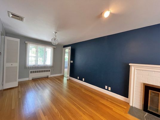 Chandelier, Empty room, Fireplace, Interior, Wood Texture Flooring