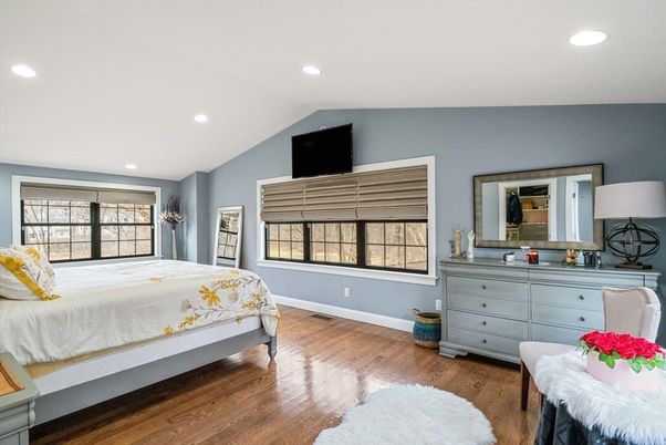 Bedroom, Interior, Recessed Lighting, Wood Texture Flooring
