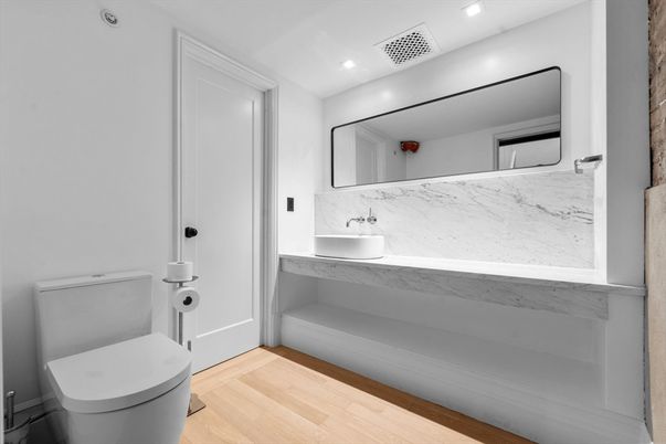 Bathroom, Interior, Recessed Lighting, Wood Texture Flooring