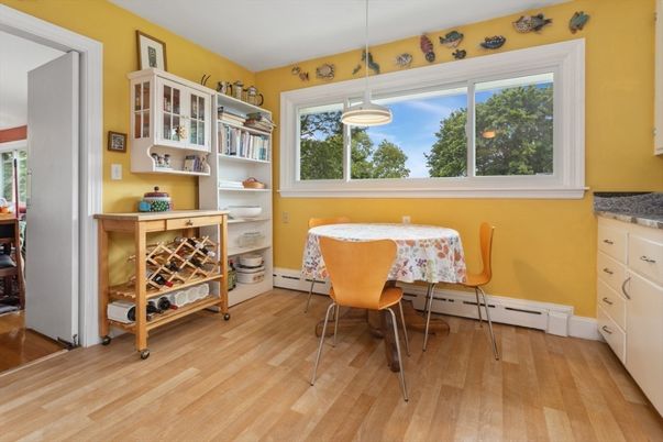 Dining room, Interior, Pendant Lights, Wood Texture Flooring