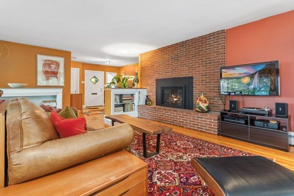 Fireplace, Interior, Living room, Stone Walls, Wood Texture Flooring