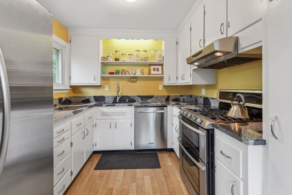 Interior, Kitchen, Stainless Steel Appliances, Wood Texture Flooring
