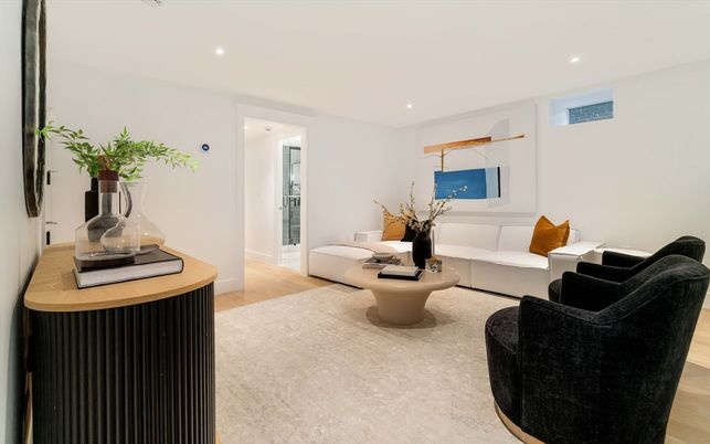 Interior, Living room, Recessed Lighting, Wood Texture Flooring