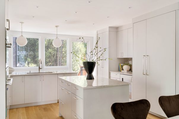 Interior, Kitchen, Pendant Lights, Recessed Lighting, Wood Texture Flooring