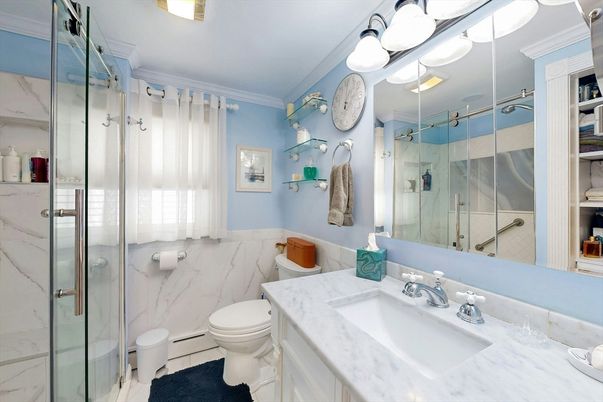 Bathroom, Glass Shower, Interior, Marble Walls