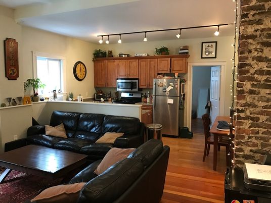 Interior, Kitchen, Living room, Stone Walls, Wood Texture Flooring