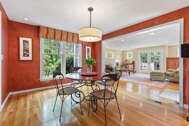 Dining room, Interior, Recessed Lighting, Wood Texture Flooring