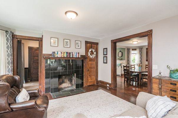 Dining room, Fireplace, Interior, Wood Texture Flooring