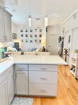 Interior, Kitchen, Pendant Lights, Recessed Lighting, Wood Texture Flooring