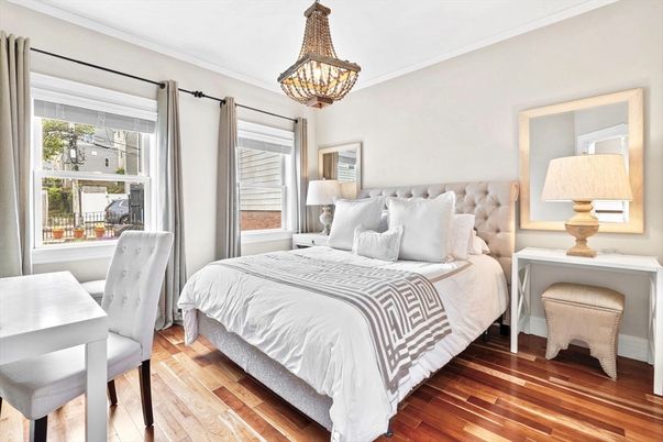 Bedroom, Interior, Pendant Lights, Wood Texture Flooring