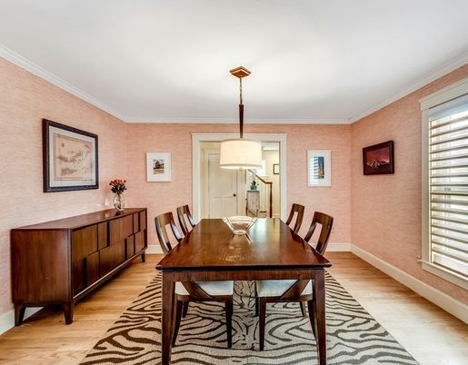 Dining room, Interior, Pendant Lights, Wood Texture Flooring