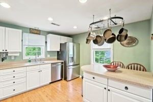 Dining room, Interior, Kitchen, Recessed Lighting, Stainless Steel Appliances, Wood Texture Flooring