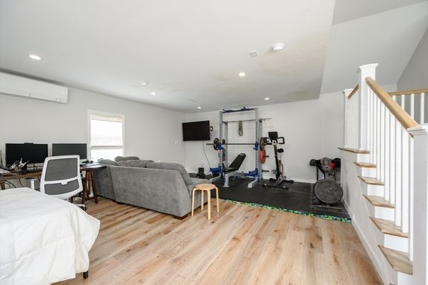 Fitness Equipment, Home Office, Interior, Recessed Lighting, Wood Texture Flooring