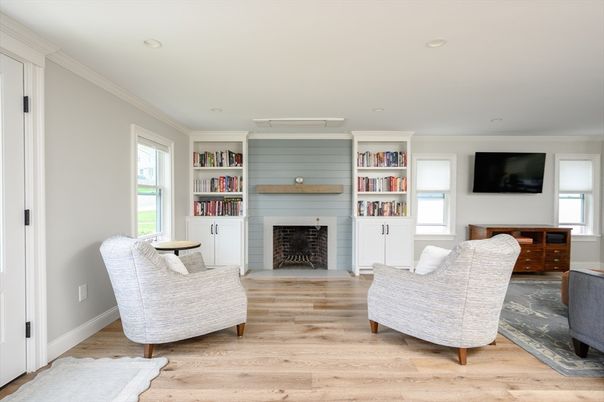 Fireplace, Interior, Recessed Lighting, Wood Texture Flooring