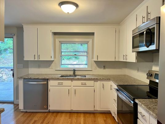 Interior, Kitchen, Stainless Steel Appliances, Wood Texture Flooring