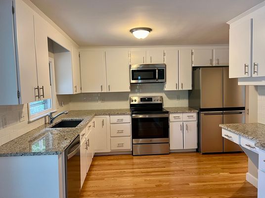 Interior, Kitchen, Stainless Steel Appliances, Wood Texture Flooring