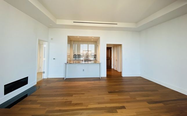 Empty room, Interior, Kitchen, Recessed Lighting, Wood Texture Flooring