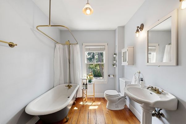 Bathroom, Free Standing Baths, Interior, Wood Texture Flooring