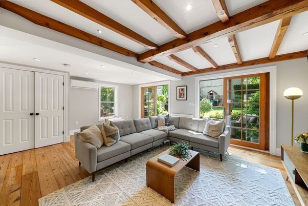 Interior, Living room, Recessed Lighting, Wooden Beams, Wood Texture Flooring
