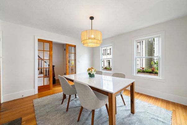 Chandelier, Dining room, Interior, Wood Texture Flooring
