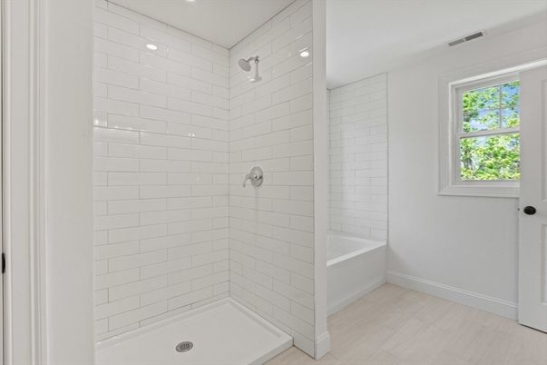 Bathroom, Interior, Recessed Lighting, Wood Texture Flooring