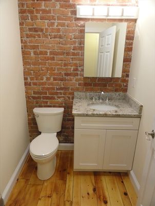 Bathroom, Interior, Stone Walls, Wood Texture Flooring