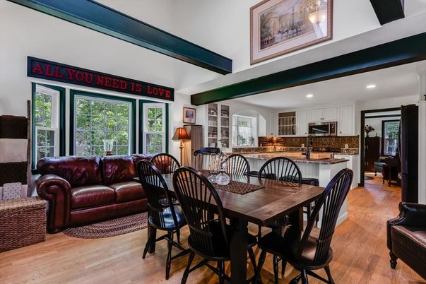 Dining room, Interior, Kitchen, Living room, Recessed Lighting, Wood Texture Flooring