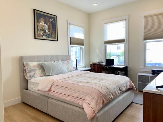 Bedroom, Interior, Recessed Lighting, Wood Texture Flooring