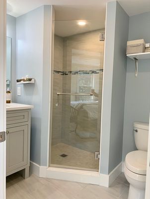 Bathroom, Glass Shower, Interior, Recessed Lighting